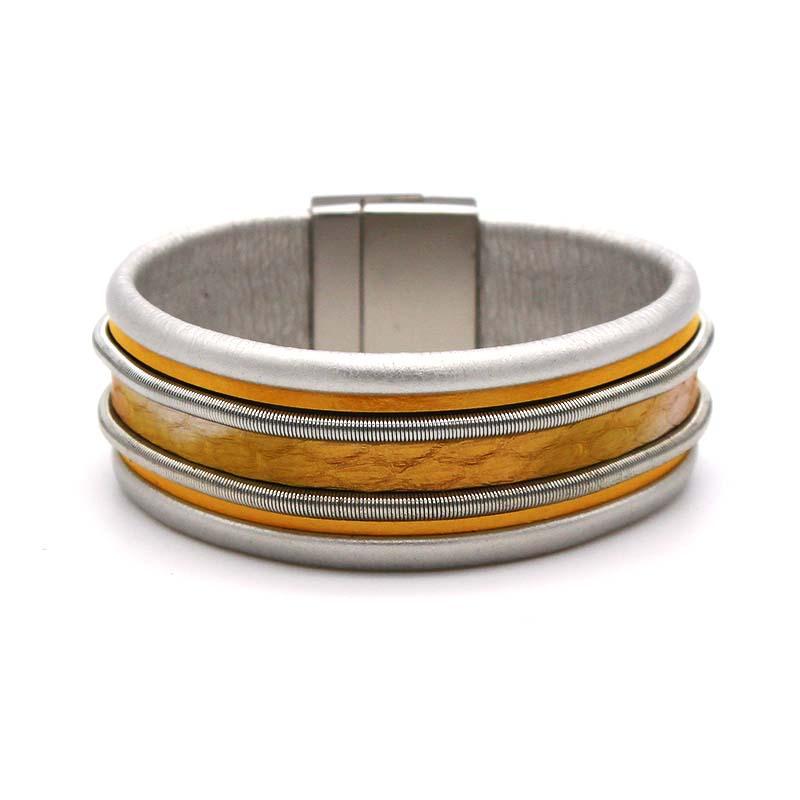 2020 Amorcome Leather Bracelet Fashion Metal Tube Wide Multilayer Wrap Bracelet Female Jewelry