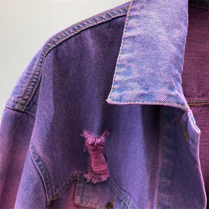 Autumn New Women Basic Coats Vintage Bomber Jacket Long Sleeve Casual Female Holes Jeans Coat Casacos Feminino Outwear M171 201106