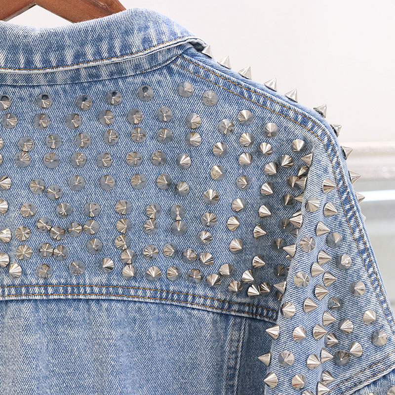 New Rivet Women's Denim Jacket Spring Autumn Cowboy Outerwear Tops Loose Streetwear Lady Short Jeans Coat 21114