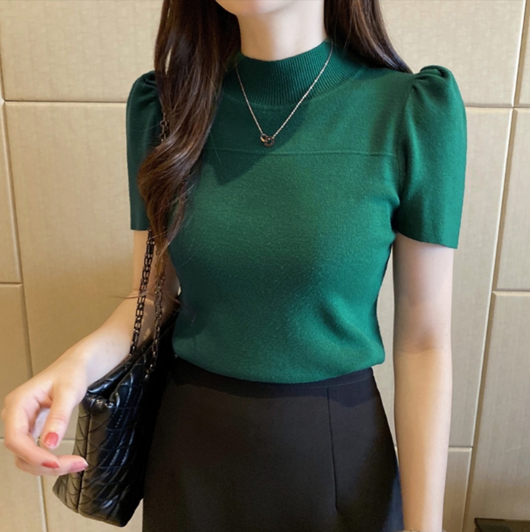 2021 New Half Turtleneck Knitted T-shirts Tops Woman Slim Short Puff Sleeve Buttons Soft Solid Autumn T-shirt Tee Female Ea5a, Yellow
2021 New Half Turtleneck Knitted T-shirts Tops Woman Slim Short Puff Sleeve Buttons Soft Solid Autumn T-shirt Tee Female Ea5a, Yellow
