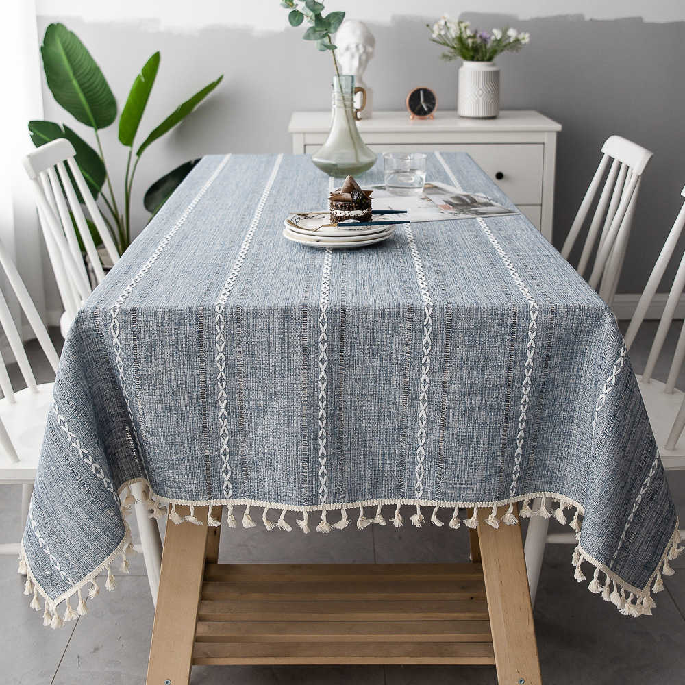 Nordic Christmas Tablecloth Pink Hollow Embroidered Jacquard Striped Rectangle cloth Cotton en Dining Table Cover Decor 201123