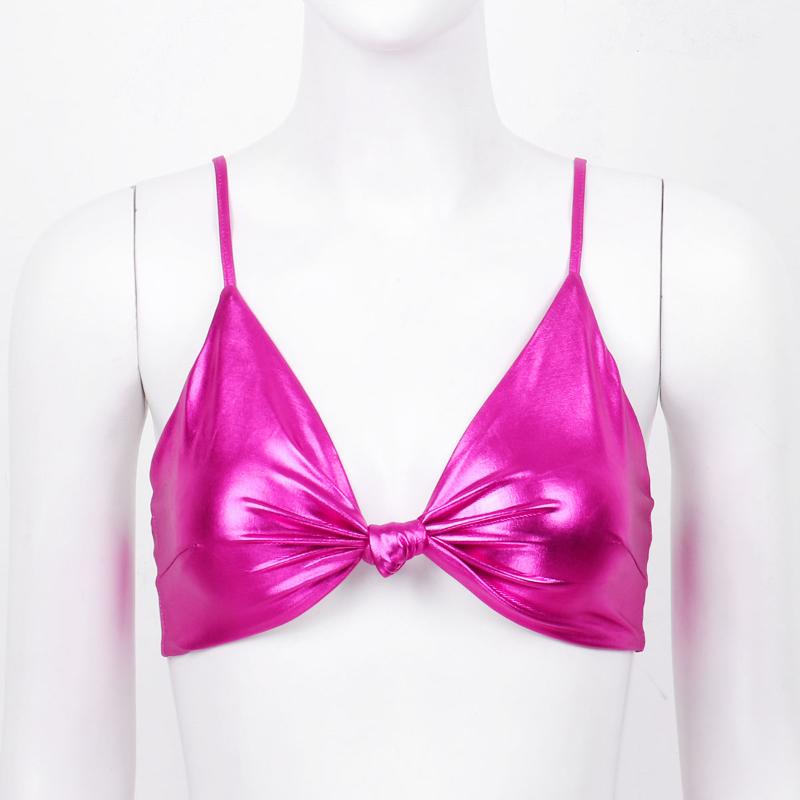 Womens Shiny Metallic Bra Tops Rave Outfit Clubwear Adjustable Spaghetti Straps Deep V Neck Front Knot Non-padded Bikini Bra Top, Black 
Womens Shiny Metallic Bra Tops Rave Outfit Clubwear Adjustable Spaghetti Straps Deep V Neck Front Knot Non-padded Bikini Bra Top, Black