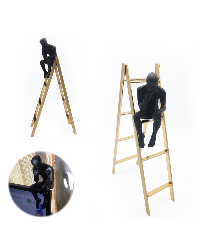 Auguste Rodin Thinker Sculpture Cute Thinker on The Stairs Window Display Bookshelf Classical Home Decoration Black Man Metal T2005205240