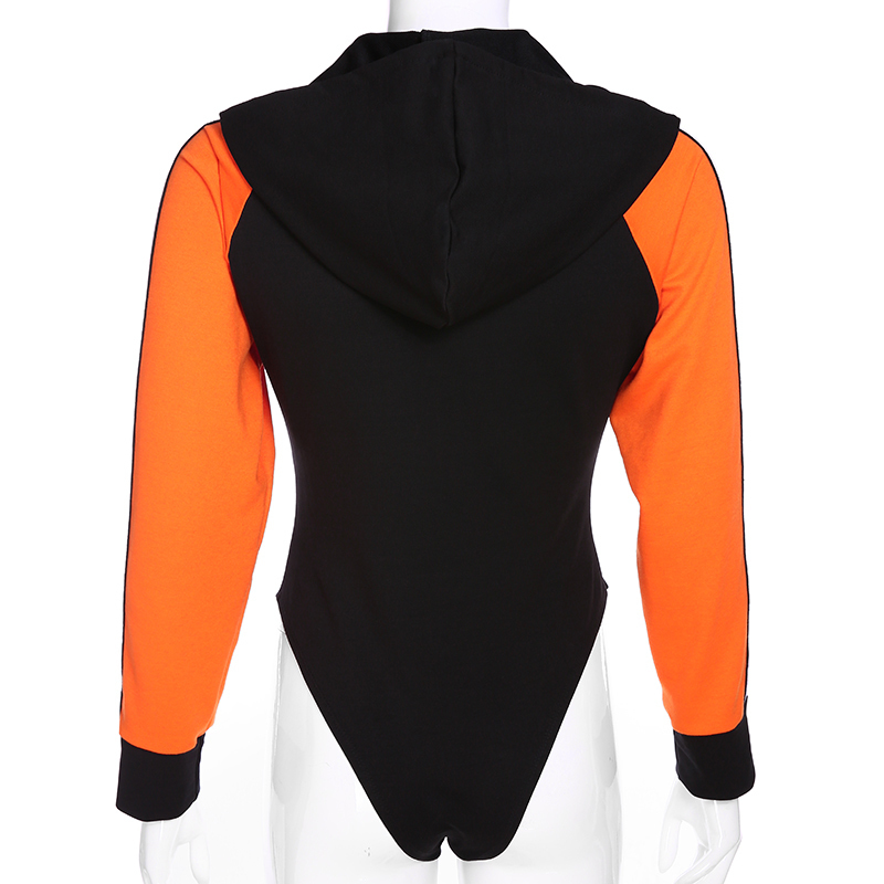 Rapcopter Patchwork Hooded Letter Printed Bodycon Jumpsuits Autumn Streetwear Harajuku Women Bodysuit Casual Cotton Body Rompers T200323