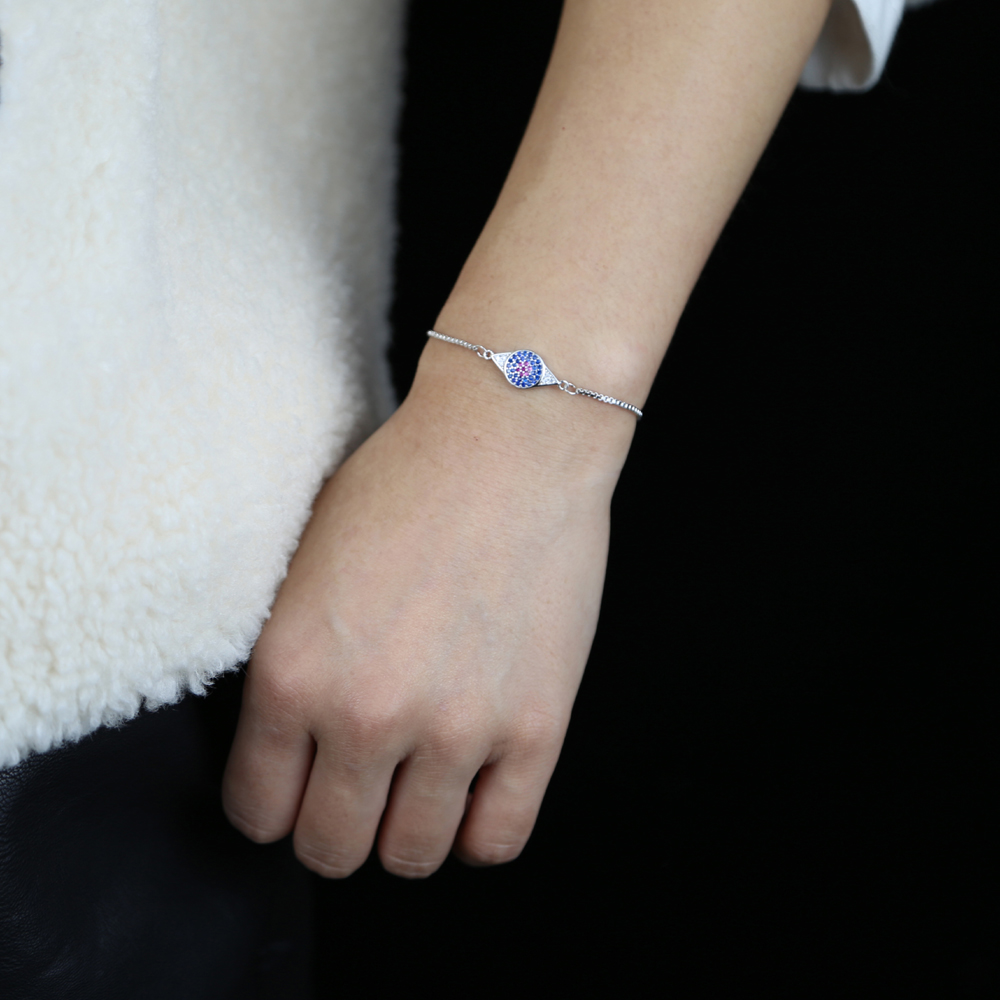 Cute Lucky Evil Eye Pave Blue Red White Cubic Zirconia Lovely Evil Eye Charm Adjust Fashion 2021 Summer Jewelry Chain Bracelet