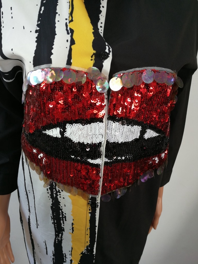 Long Sleeve Shirt Dress Women Autumn Fashion Stand Collar Button up Blouse Dress Ladies Streetwear Oversized Sequin Shirt Dress T200107