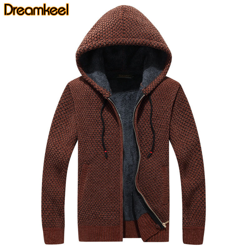 Winter Padded Knitted Sweater Men Cotton Hooded Men's Jacket Thick Velvet Fur Jacket Cardigan Spring Outdoors Mens Sweaters R 201118