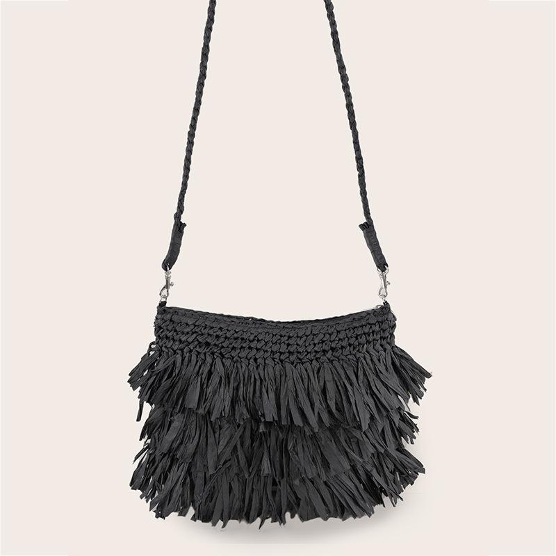 Women's tassel shoulder bag Ladies messenger bag paper rope crochet handmade straw, Black
Women's tassel shoulder bag Ladies messenger bag paper rope crochet handmade straw, Black
