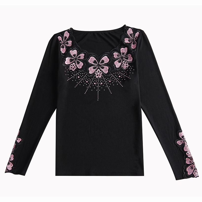 blusas mujer de moda 2019 Autumn long sleeve Embroidered Mesh tops Fashion casual Diamond blouse shirt plus size T200321