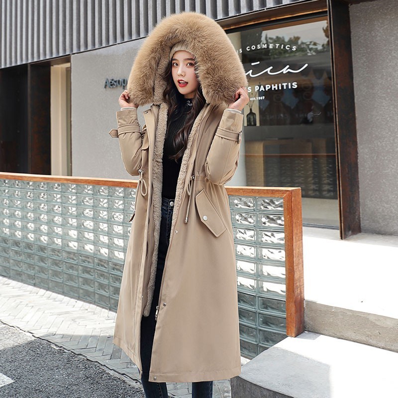 Fitaylor New Winter Long Coat Women Warm Thickness Hooded Parkas Plus Size Large Fur Collar Embroidery Jackets Padded Coats 201031