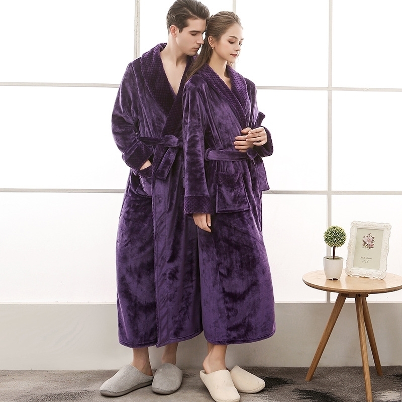 Winter Thick Warm Lovers Kimono Bath Robe Gown Couples Soft Flannel Sleepwear Large Long Nightgown Hot Coral fleece Bathrobe 210203, Women purple
Winter Thick Warm Lovers Kimono Bath Robe Gown Couples Soft Flannel Sleepwear Large Long Nightgown Hot Coral fleece Bathrobe 210203, Women purple