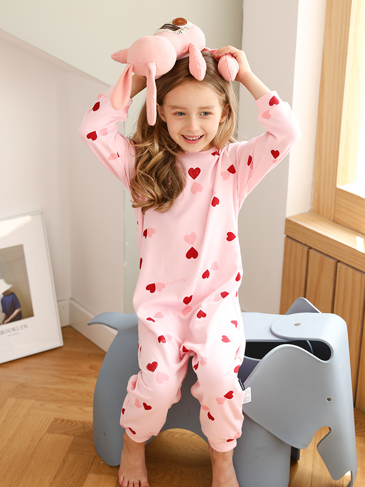 Lovely One Piece Jumpsuit Pajamas For Girls Soft Cotton Warm Long Sleeve Sleepwear Autumn Winter Kids Night Wear Home Clothes 201104