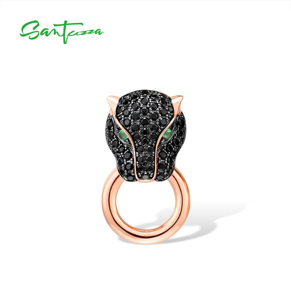 Jewelry Set For Women 925 Sterling Silver Trendy Panther Ring Earrings Pendant Set Black Green Spinel Fine Jewelry