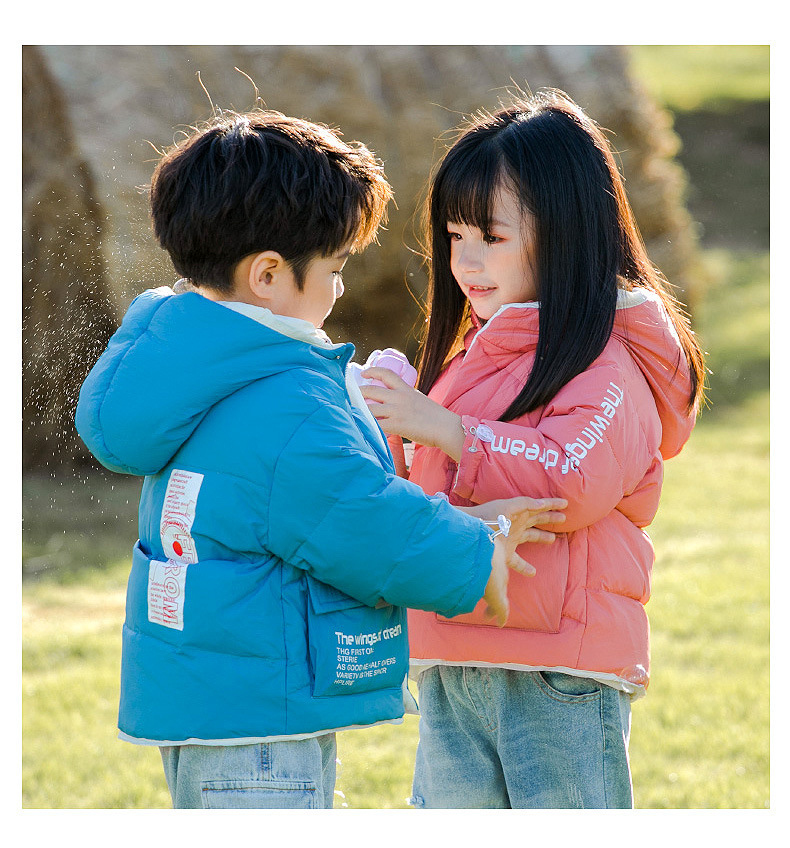 New Winter Children's Down Jackets Boys&Girls Korean Style Trend Printing Hooded Zipper Coats Kids Fashion Short Outwears 201125