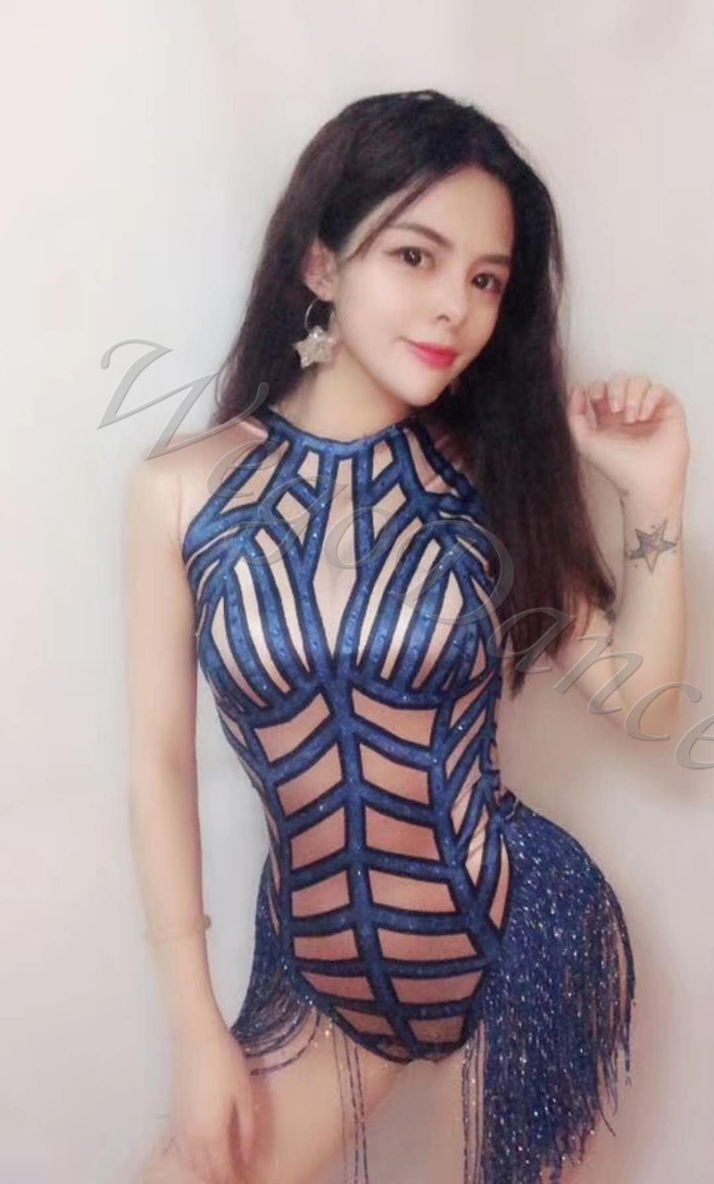 Tassel Glisten Rhinestones Unique Bodysuit Women's Prom Party Wear Nightclub Singer Dancer Show Outfit Sexy Stretch T200323