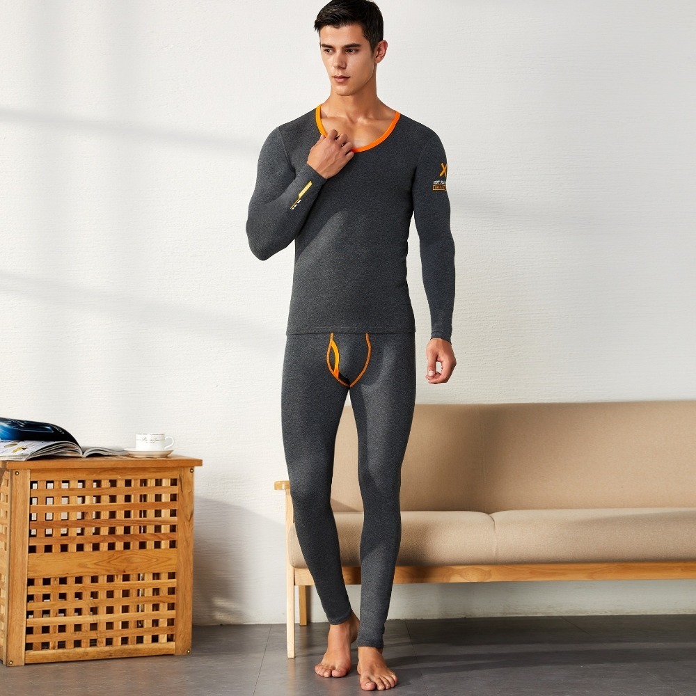 SEOBEAN WINTER AUTUMN NEW Men's sexy SOLID Long johns Low Rise Thermal Underpants leggings and top set 201023