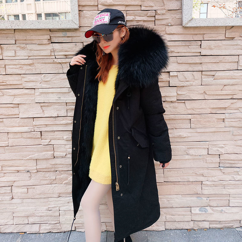 X-long women parka Over the knee winter jacket real natural fox fur coat hooded thick warm outwear free shipping 201029