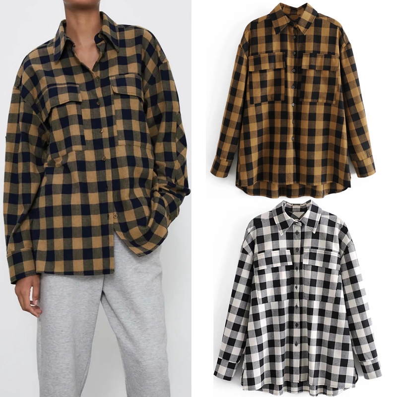 2021 New Black White Oversized Plaid Shirt Women Autumn Collared Long Sleeve Button Up Shirts Ladies Vintage Casual Tops Saw6
2021 New Black White Oversized Plaid Shirt Women Autumn Collared Long Sleeve Button Up Shirts Ladies Vintage Casual Tops Saw6
