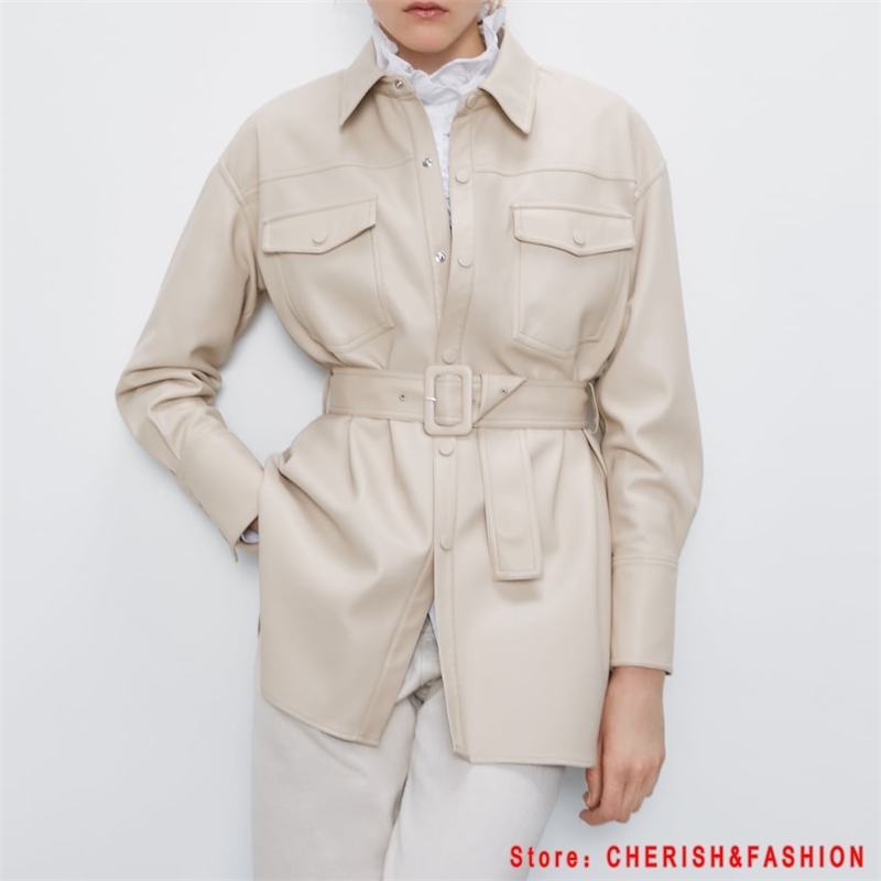 Motorcycle Women Leather Shirt Street Personality Metal Single Buttons Pu Shirt Autumn Winter Casual Long Sleeve Tops Blouse 201020