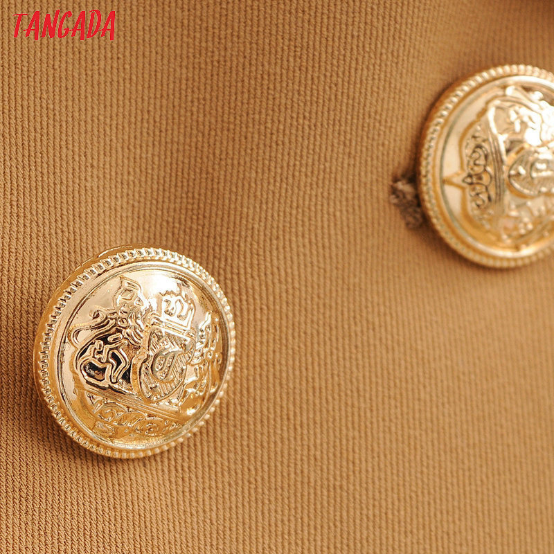 Tangada women solid double breasted blazer female autumn winter elegant jacket ladies business formal suits DA15 201114