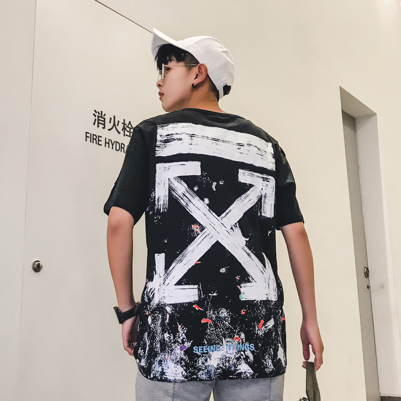 Off summer couple' arrow star graffiti and women' short sleeve trendy men' T-shirt white, Black
Off summer couple' arrow star graffiti and women' short sleeve trendy men' T-shirt white, Black