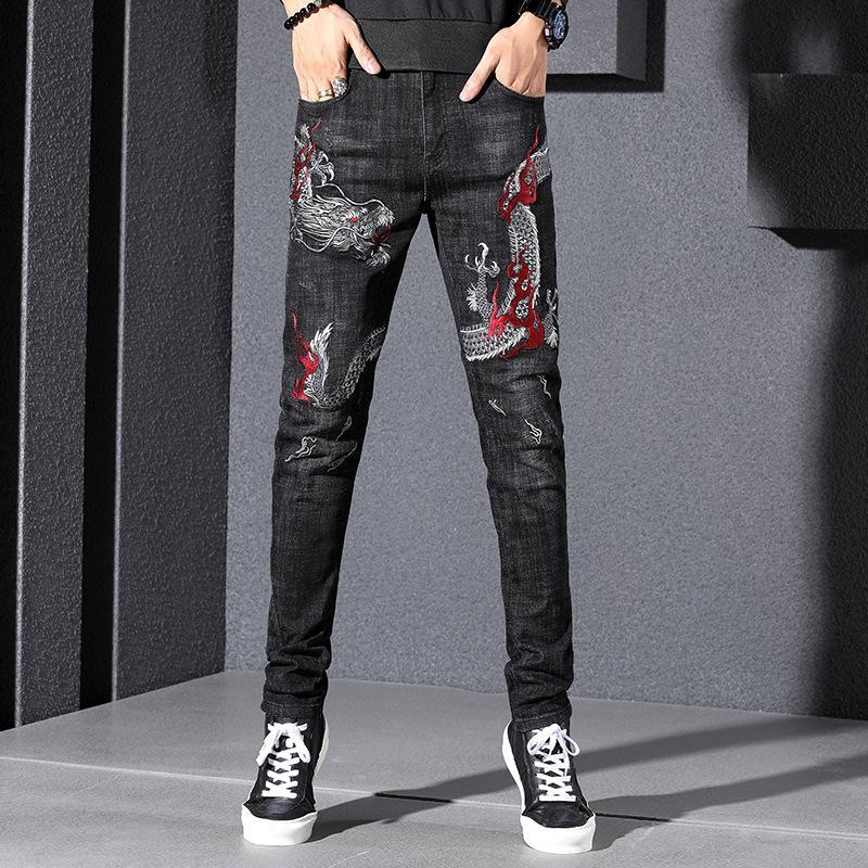 Straight Stretch Jeans Men's Casual Fashion Pencil Pants 2-color Embroidery Decoration Slim Trendy Trousers, Black
Straight Stretch Jeans Men's Casual Fashion Pencil Pants 2-color Embroidery Decoration Slim Trendy Trousers, Black