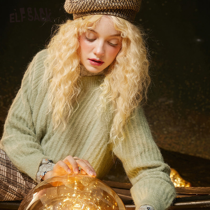 ELFSACK Multicolor Solid Loose Casual Women Pullover Sweaters, Autumn ELF Pure Minimalist Korean Ladies Basic Daily Soft Top 201223
