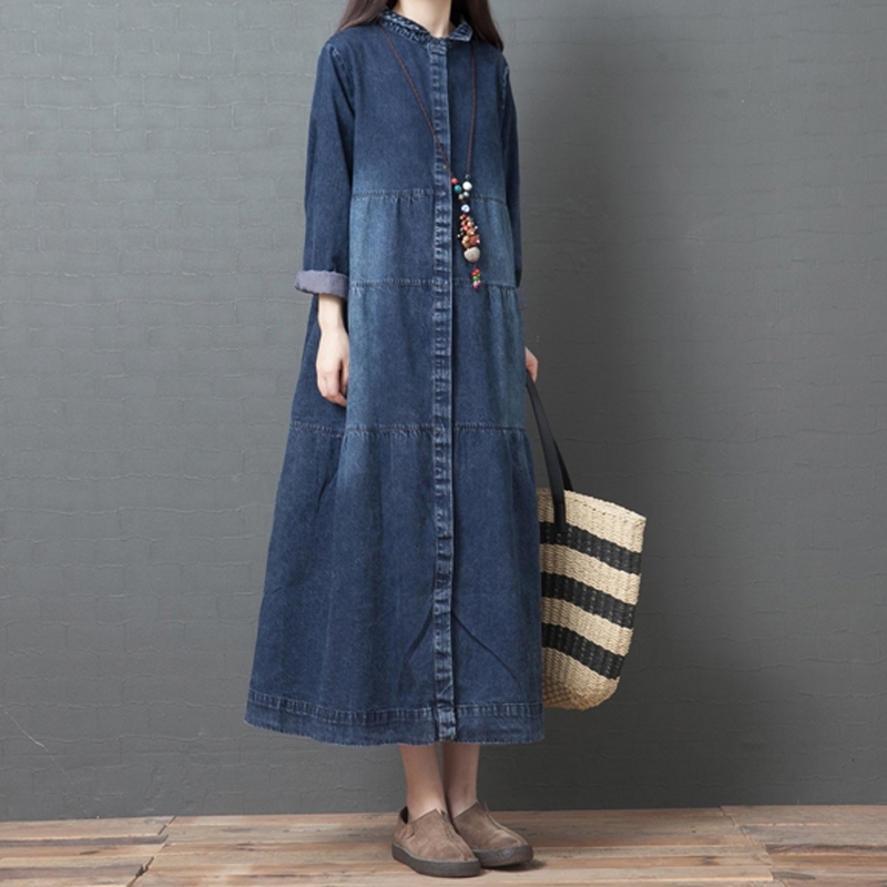 Autumn Winter Vintage Denim Long Dress Women Korean Casual Long Sleeves Loose Jeans Dress Retro Black Elegant Maxi Dress Female 201008, Blue
Autumn Winter Vintage Denim Long Dress Women Korean Casual Long Sleeves Loose Jeans Dress Retro Black Elegant Maxi Dress Female 201008, Blue