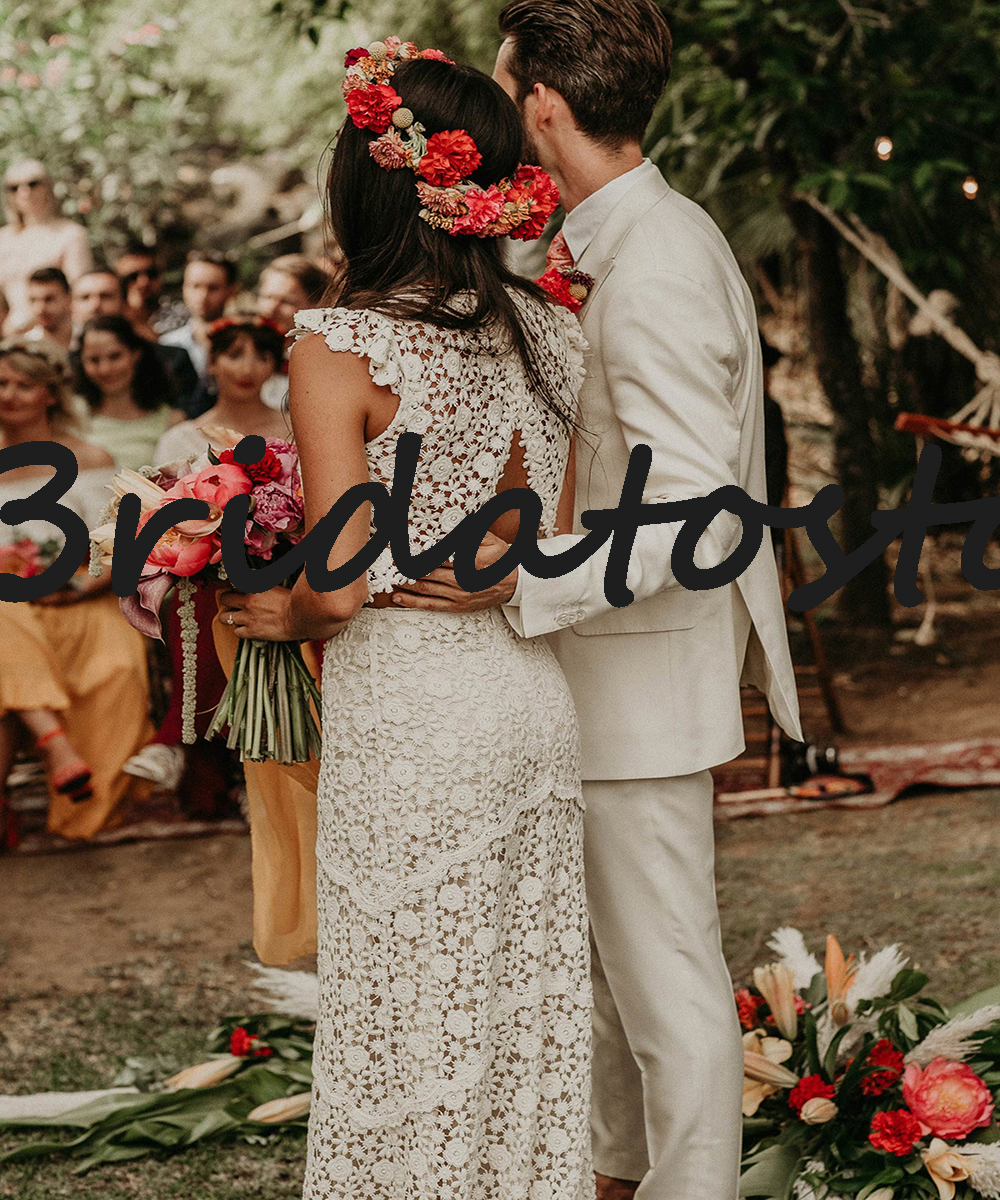 Rustic Lace Boho Wedding Dress 2022 Sexy Two Pieces Bohemian Bridal Dresses Backless Country Civil Bride Dress Robe De Mariée Charming Engagement Beac