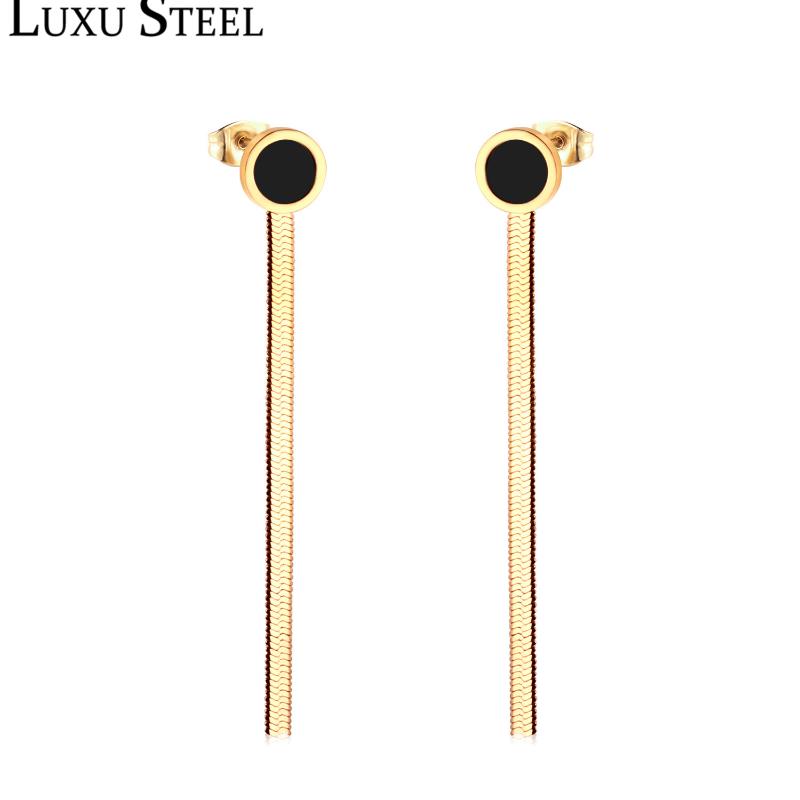 LUXUSTEEL Black Round Shell Snake Chain Drop Earring Stainless Steel Classic Style Long Earrings Female Collier Bijoux Friend
LUXUSTEEL Black Round Shell Snake Chain Drop Earring Stainless Steel Classic Style Long Earrings Female Collier Bijoux Friend