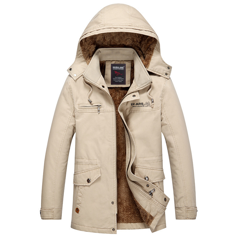 

2021 The New Clever Casual Man Cotton Quilted Jacket Streetwear Size 5xl Male Hood Warm Winter Furry Quilted-25c and Long Parkas Coat Y5jx, Beige