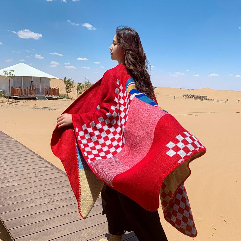 Scarves Winter Cloak Women'S Thickened Plaid Shawl Scarf Ethnic Wind Split Travel Cold Outside Take Luxury Designer Bufanda
Scarves Winter Cloak Women'S Thickened Plaid Shawl Scarf Ethnic Wind Split Travel Cold Outside Take Luxury Designer Bufanda