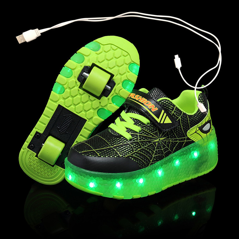 Children One Two Wheels Luminous Glowing Sneakers Gold Pink Led Light Roller Skate Shoes Kids Led Shoes Boys Girls USB Charging Y241127