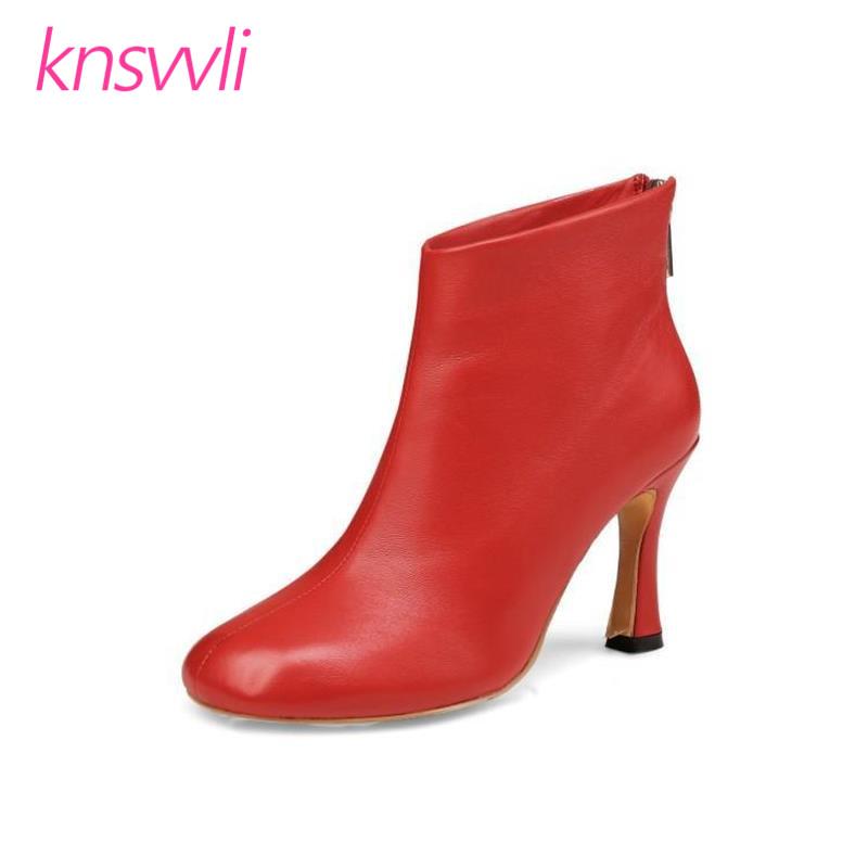 Sexy High Heels Ankle Boots Women Genuine Leather Stretch Boots Designer Brand Shoes Woman Runway Thin Heels Short, Red
Sexy High Heels Ankle Boots Women Genuine Leather Stretch Boots Designer Brand Shoes Woman Runway Thin Heels Short, Red