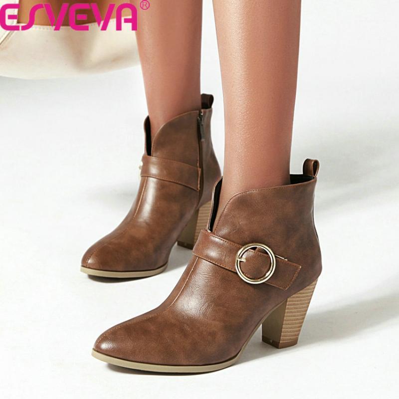ESVEVA 2020 Women Boots Square High Heel Buckle Zipper Ankle Boots Autumn Winter PU Leather Casual Women Shoes Big Size 34-431, Black
ESVEVA 2020 Women Boots Square High Heel Buckle Zipper Ankle Boots Autumn Winter PU Leather Casual Women Shoes Big Size 34-431, Black