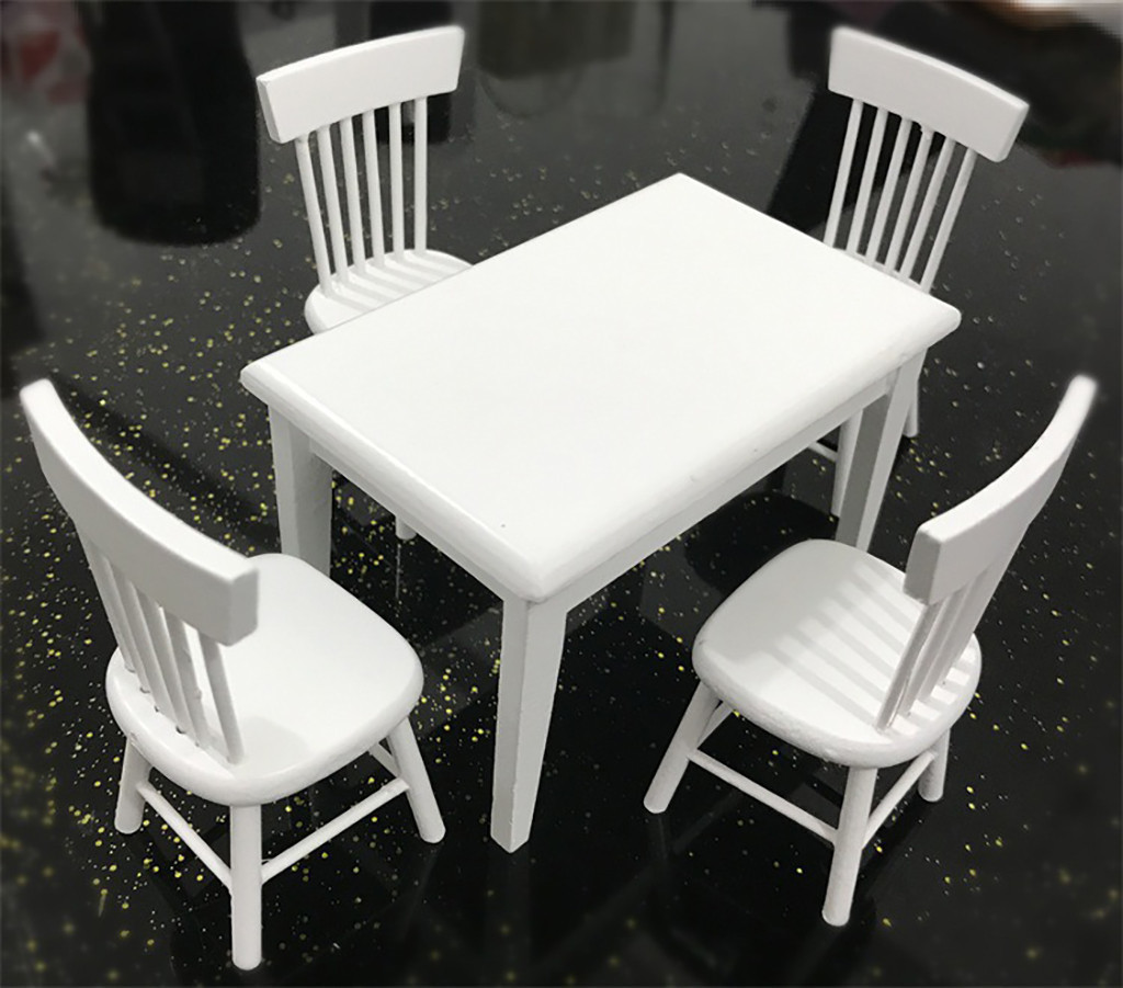 112 Dollhouse Miniature Furniture Wooden Dining Table Chair Model Set Kitchen Doll house decoration Kids Toy Miniature C604 Y20041
