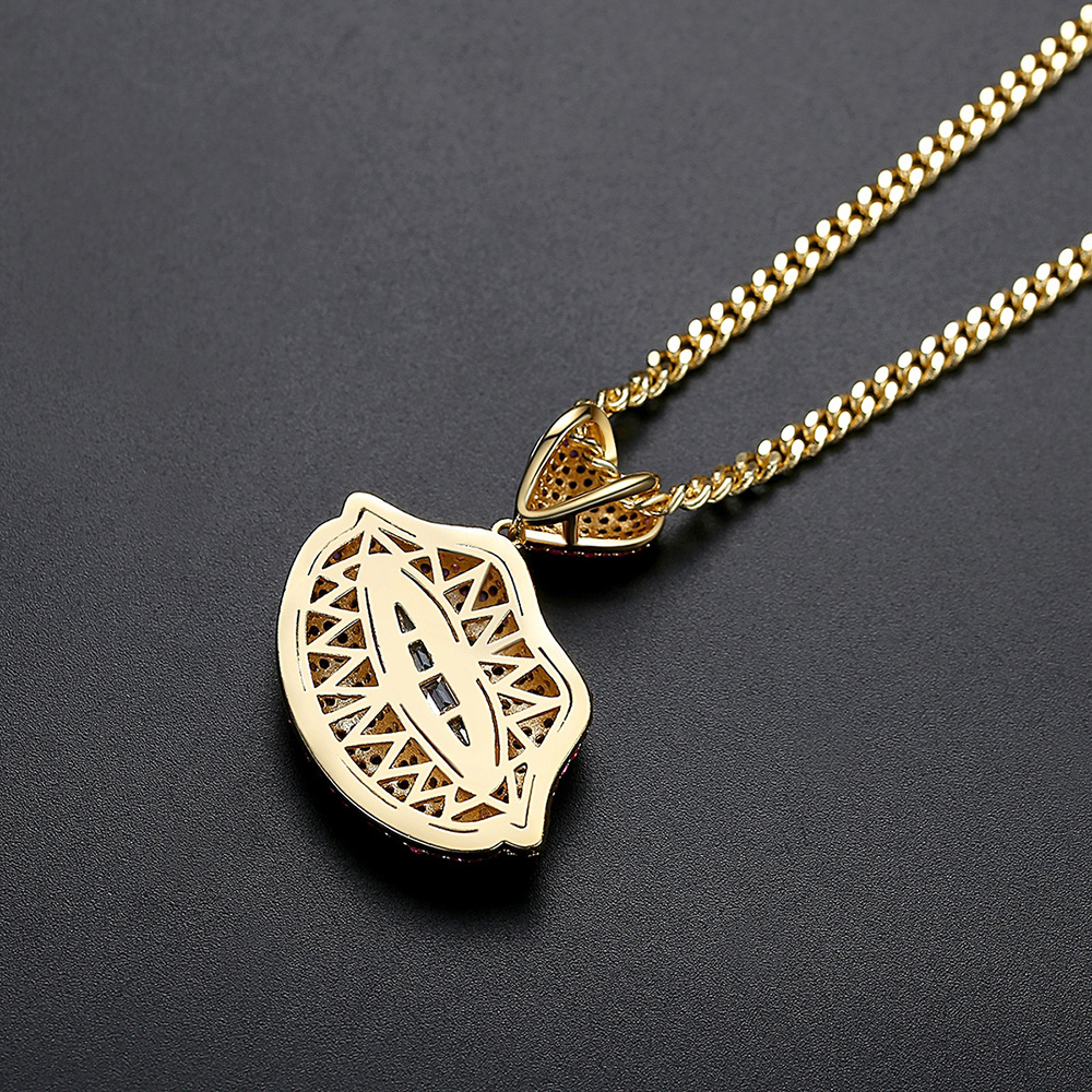 Hip Hop TopBling Red Zircon Lips Pendant Necklace Gold Plated Mens Necklace Rap Jewelry