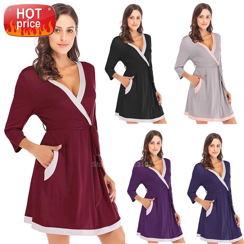 Woman Party Night Robe V-neck Loose Style Sexy Kimono Dress with Pockets Three Quarter Sleeve Patchwork Nightgown Robe Sleepwear #gQ8B, Black;white
Woman Party Night Robe V-neck Loose Style Sexy Kimono Dress with Pockets Three Quarter Sleeve Patchwork Nightgown Robe Sleepwear #gQ8B, Black;white