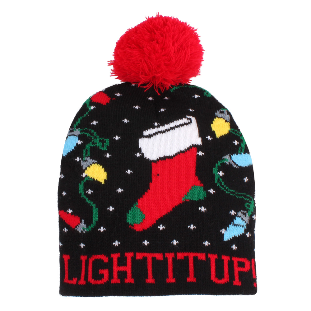 2021 New Year Knitted Christmas Hat Beanie Light Up Illuminate Warm Hat For Kids New Year Christmas Decor