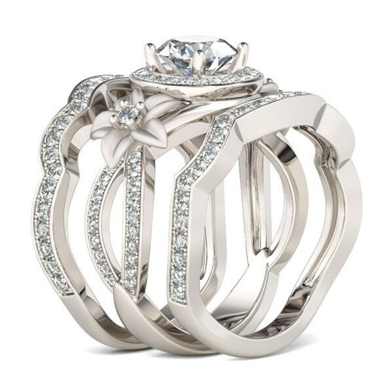 2020 Vintage Fashion Jewelry 925 Sterling Silver 3 PCS Rings Flower Ring CZ Diamond Women Wedding Engagement Band Ring For Lovers' Gift