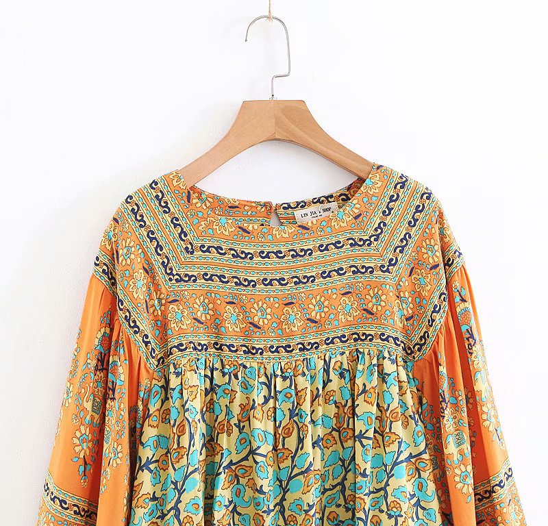 Vintage chic Women Bohemian floral print long sleeve blouse shirt loose harajuku knited Boho beach rayon shirts blusa T200321