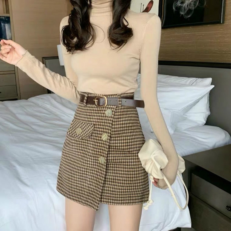 Autumn 2021 New woman plaid wool thin female skirt a tall bag step short y395 AOYG, Heise 
Autumn 2021 New woman plaid wool thin female skirt a tall bag step short y395 AOYG, Heise