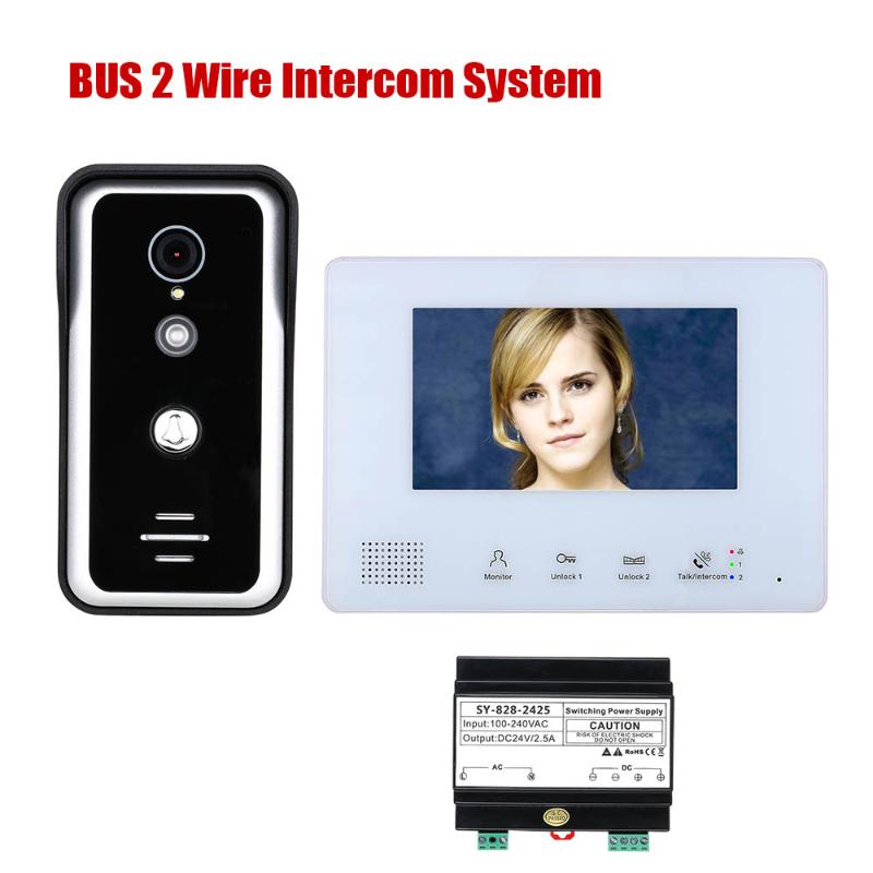 7 Inch BUS 2 Wire Video Door Phone Intercom systems for home 1-doorbell camera 1-monitor Night Vision
7 Inch BUS 2 Wire Video Door Phone Intercom systems for home 1-doorbell camera 1-monitor Night Vision