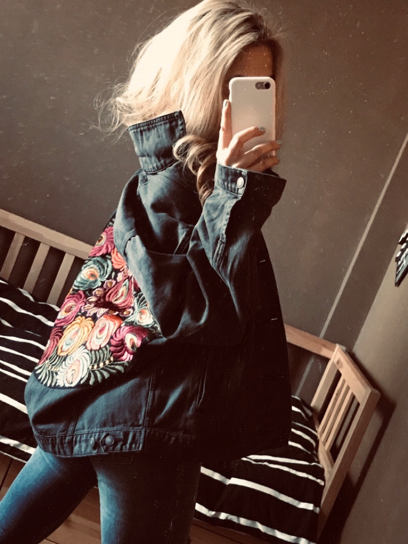 YI Boho Oversized multi floral Embroidered Denim Jacket outwear bohemian casual chic jacket coat women winter 201017