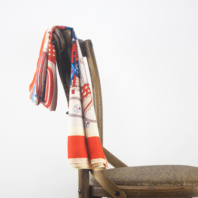 Women Large Square Silk Twill Scarf Euro Foulard Femme Big Size Shawl Wraps Echarpe Woman Orange Print Scarves