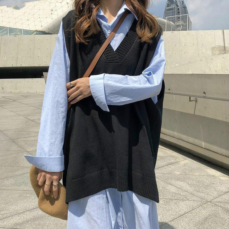 Sweater Vest Women Solid V-neck Loose Plus Size 3XL Simple Classic Elegant Office Ladies Vests Ulzzang Chic Leisure New Knitting, Black
Sweater Vest Women Solid V-neck Loose Plus Size 3XL Simple Classic Elegant Office Ladies Vests Ulzzang Chic Leisure New Knitting, Black