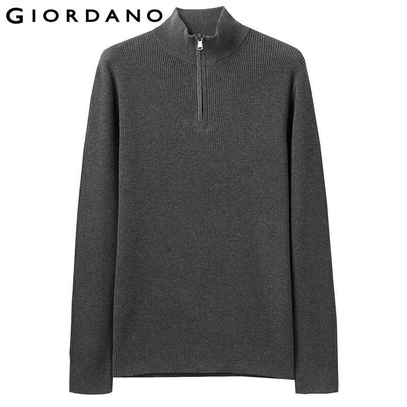 Giordano Men Sweaters Zippered Half Placket Mockneck Pullover Sweater 12 Needle Knitting Ribbed Cuffs Hem Sueter Hombre 01050805 201022