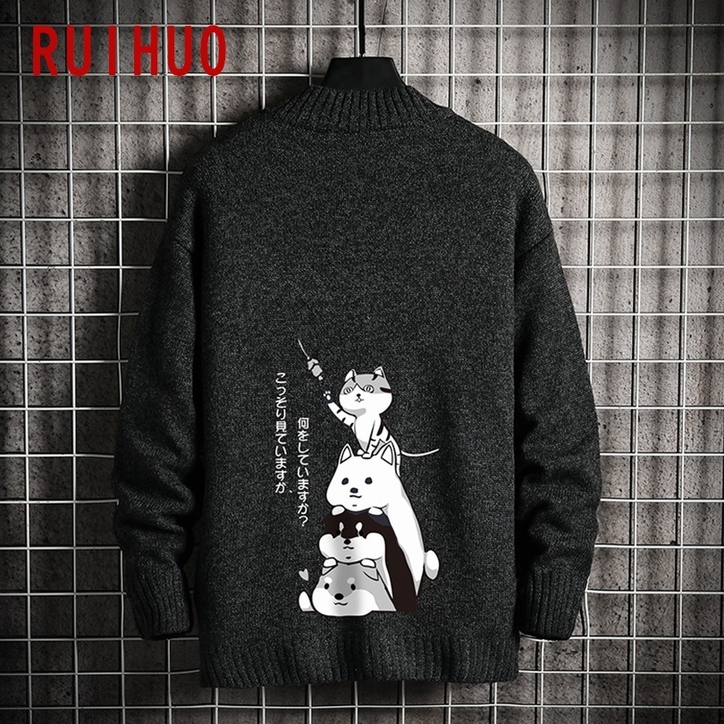 RUIHUO Autumn Cartoon Cats Sweater For Men Coat Knit Man Sweater Clothes Korean Men's Knitted Sweater M-5XL 201203