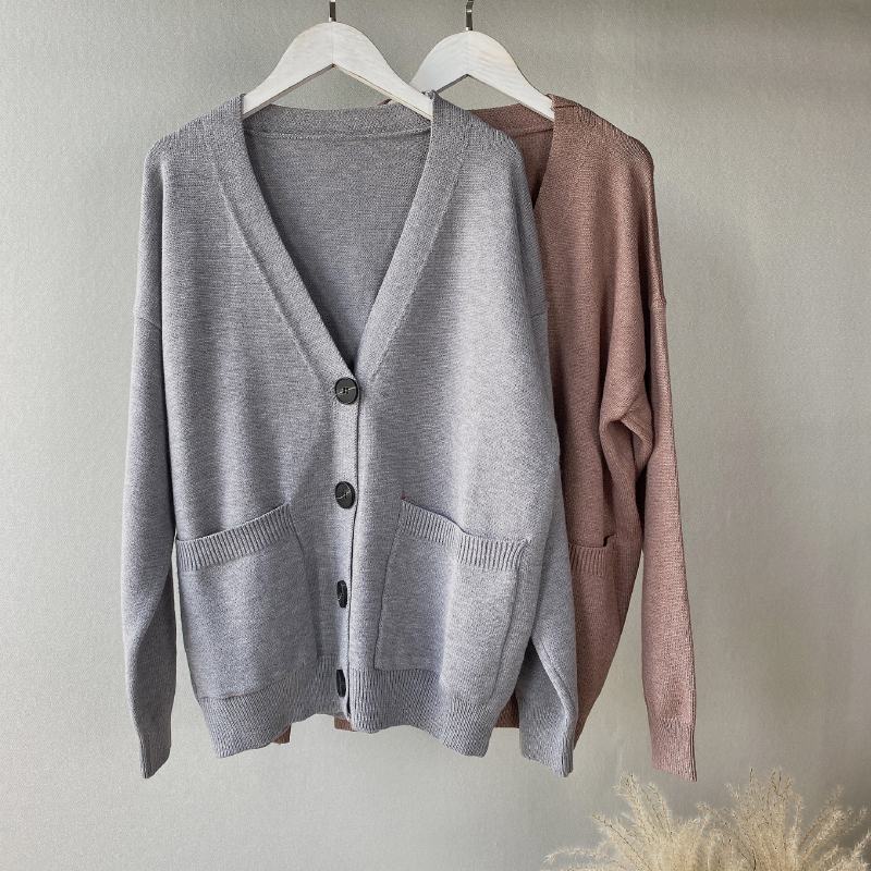 Lizkova Purple Knitted Cardigan Women V-neck Drop Shoulder Single Breasted Casual Sweater Coat Pockets Cardigan 201109
