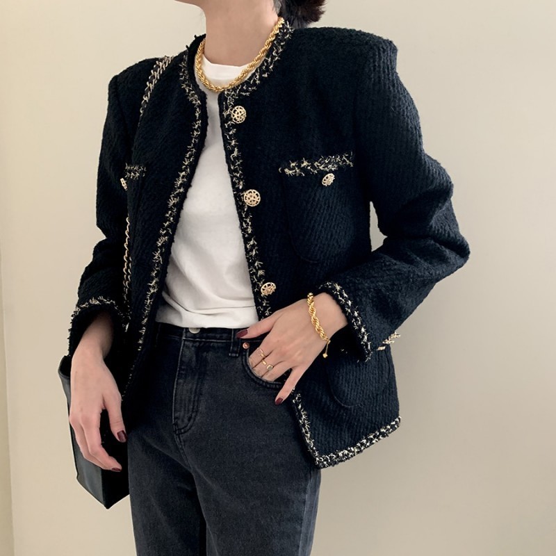 Autumn Winter Tweed Coat Women Long Sleeve Single Breasted Korean Style Minimalist Ladies Jackets Elegant Vestidos 201106